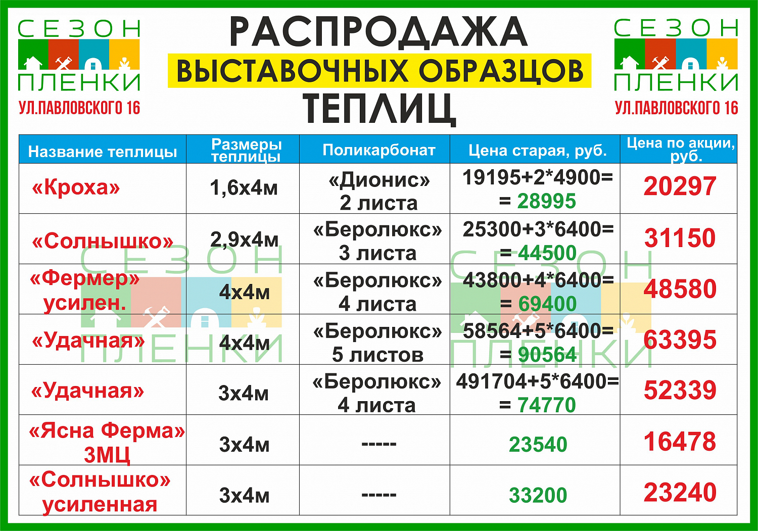 Распродажа выставочных теплиц